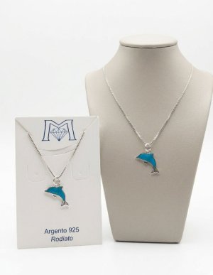 ARPD11105 PENDENTE DELFINO SMALTATO ARGENTATO + COLLANA 52533
