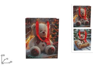 BUSTA REGALO 25x20x10cm DECORO ORSETTO NATALIZIO 496344 40649
