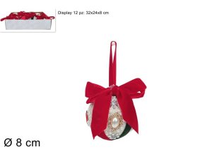 PALLA 8cm CON PERLINE CON FIOCCO ROSSO/VERDE 474649 40649