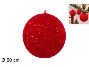 PALLA NATALIZIA GONFIABILE MISURA 50cm ROSSA CN PAILLETTES 497105 40649