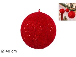PALLA NATALIZIA GONFIABILE MISURA 40cm ROSSA CON PAILLETTES 497099 40649