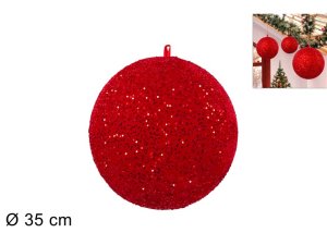 PALLA NATALIZIA GONFIABILE MISURA 35cm ROSSA CON PAILLETTES 497082 40649