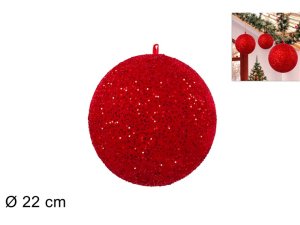 PALLA NATALIZIA GONFIABILE MISURA 22cm ROSSA CON PAILLETTES 497068 40649