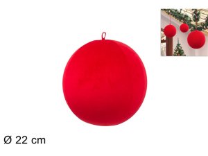 PALLA NATALIZIA GONFIABILE MISURA 22cm EFFETTO VELLUTO ROSSO 496429 40649
