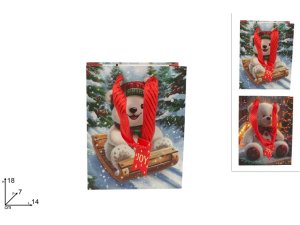 BUSTA REGALO 18x14x7cm DECORO ORSETTO NATALIZIO 496337 40649